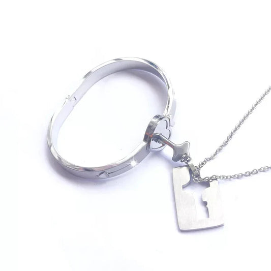 Silver Love Lock Bracelet With Key