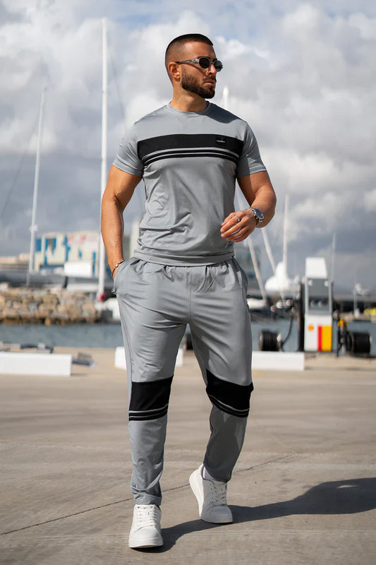 Nextage Silver Stripes Leather Slogan Tracksuit