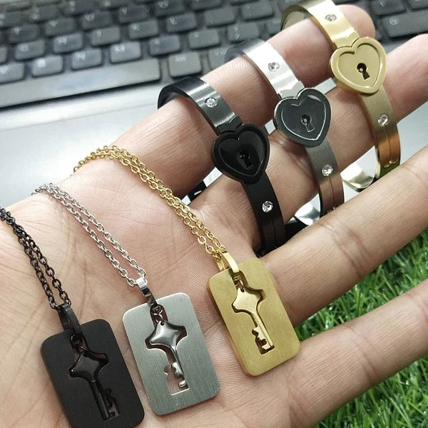 Silver Love Lock Bracelet With Key
